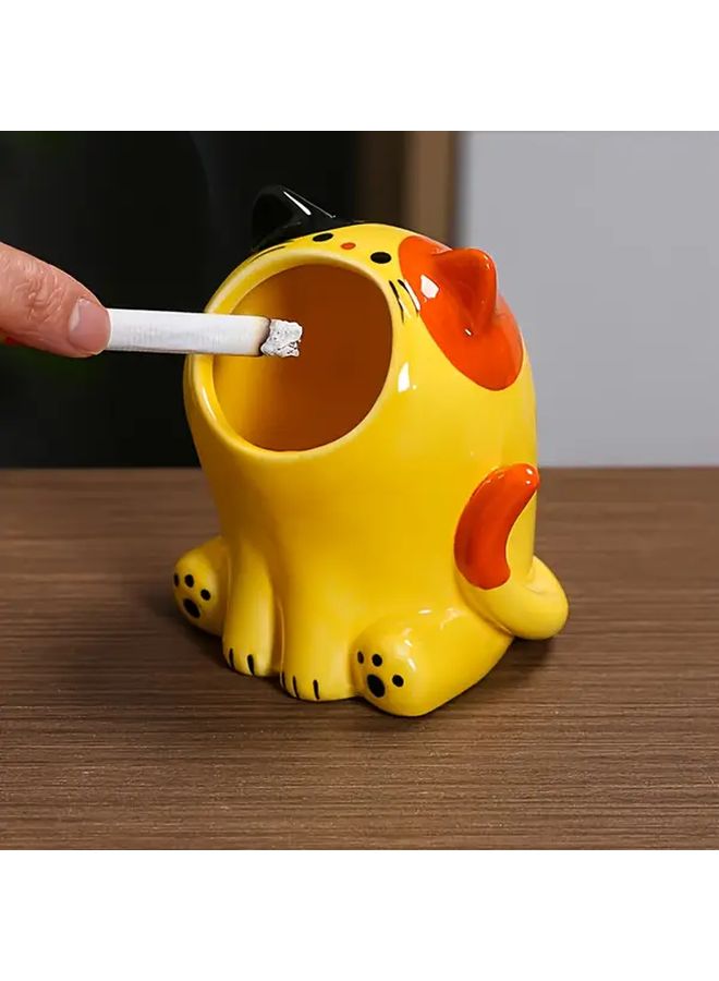 منفضة سجائر القط الأصفر العتيقة اللطيفة من الزجاج والسيراميك حرفة لتزيين طاولة القهوة في غرفة المعيشة هدية - Image 2